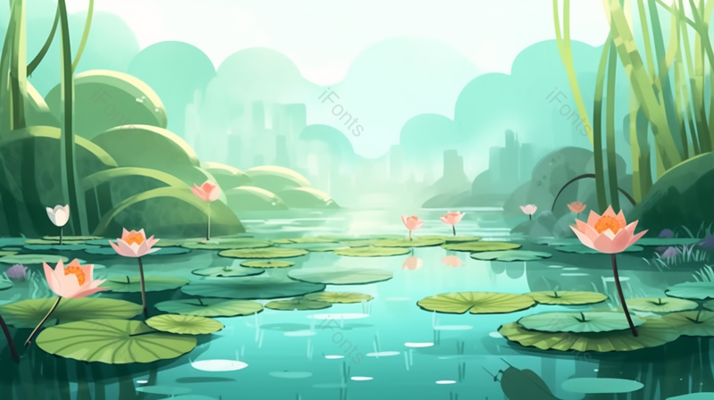 夏日清新绿色荷叶插画背景节气海报,插画/手绘图,插画/手绘图库,插画/手绘图下载,插画/手绘